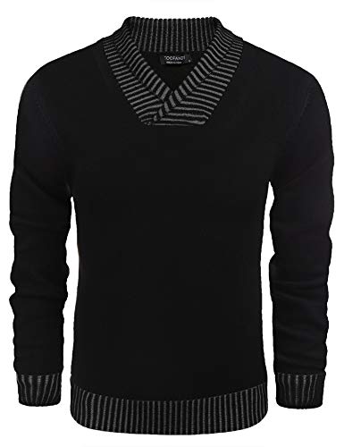 COOFANDY Men Casual Knitted Sweaters Shawl Collar Dress Sweater Long Sleeve V-Neck Pullover Tops