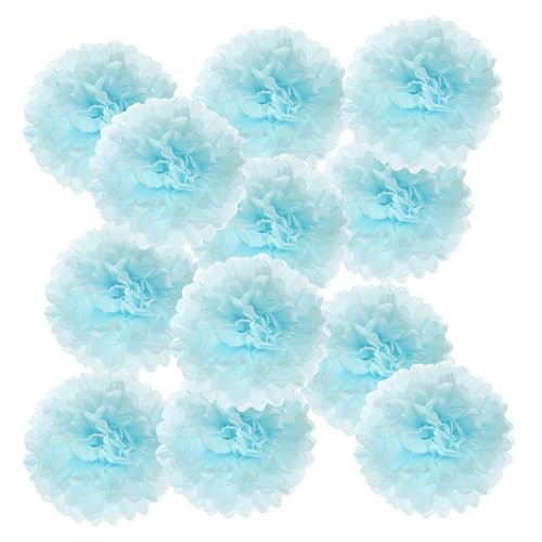 Pompons en papier de soie bleu clair 25 cm PATIKIL pour déco de mariage et fête | Lot de 12