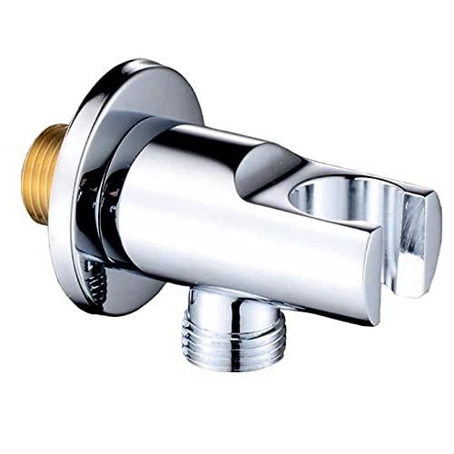 Solid Brass Wall Mount Handheld Shower Bracket Holder with Water Supply Elbow Shower Outlet Matte Silver (Silver)