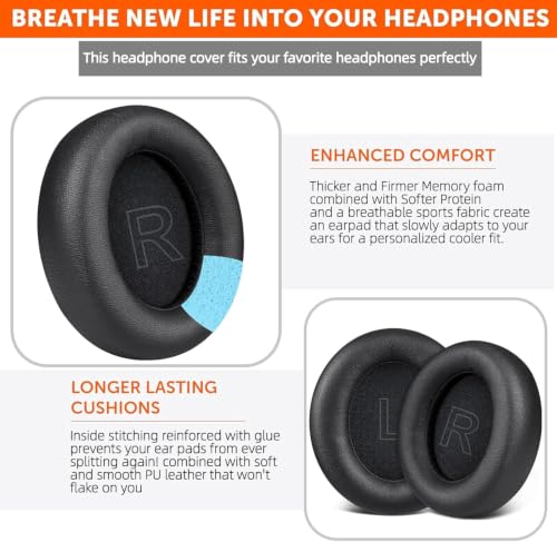 Almohadillas de repuesto Q30 para auriculares Anker Soundcore Life Q30/Q35, cubiertas de cojín para oídos con cuero proteico suave, aislamiento de ruido, negro miniatura 2