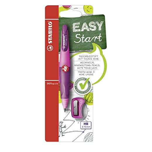 STABILO - Ergonomischer Druck-Bleistift für Rechtshänder - EASYergo 3.15 in pink/lila - inkl. 1 dicken Mine - Härtegrad HB & Spitzer - Blister
