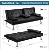 Yaheetech Divano Letto con 2 Braccioli Staccabili Divano Trasformabile Mobile Imbottito a 3 Posti Divanetto Reclinabile da Salotto con Supporto Centrale Porta Bicchieri Nero/Finta Pelle #2