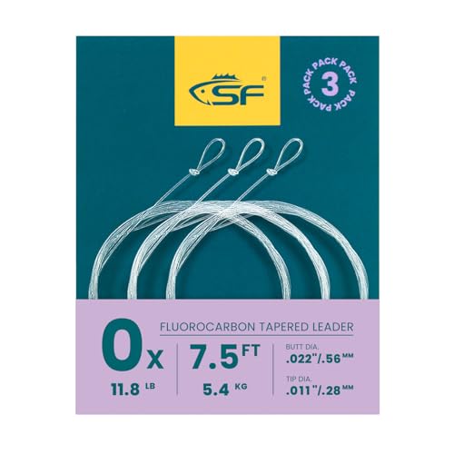 SF 3 Packs Pre-Tied Loop Fly Fishing Tapered Leader Fluorocarbon 7.5FT 9FT 12FT 0X 1X 2X 3X 4X 5X 6X 7X Clear-3Packs 7.5FT-0X