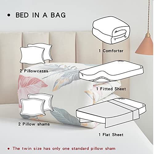 Aikasy Pink Queen Comforter Set With Sheets,Bed In A Bag 7-Pieces,Palm Tree Totem Printing Design,Ultra Soft Down Alternative All Season Bedding Set(Queen, Pink) #TOP7