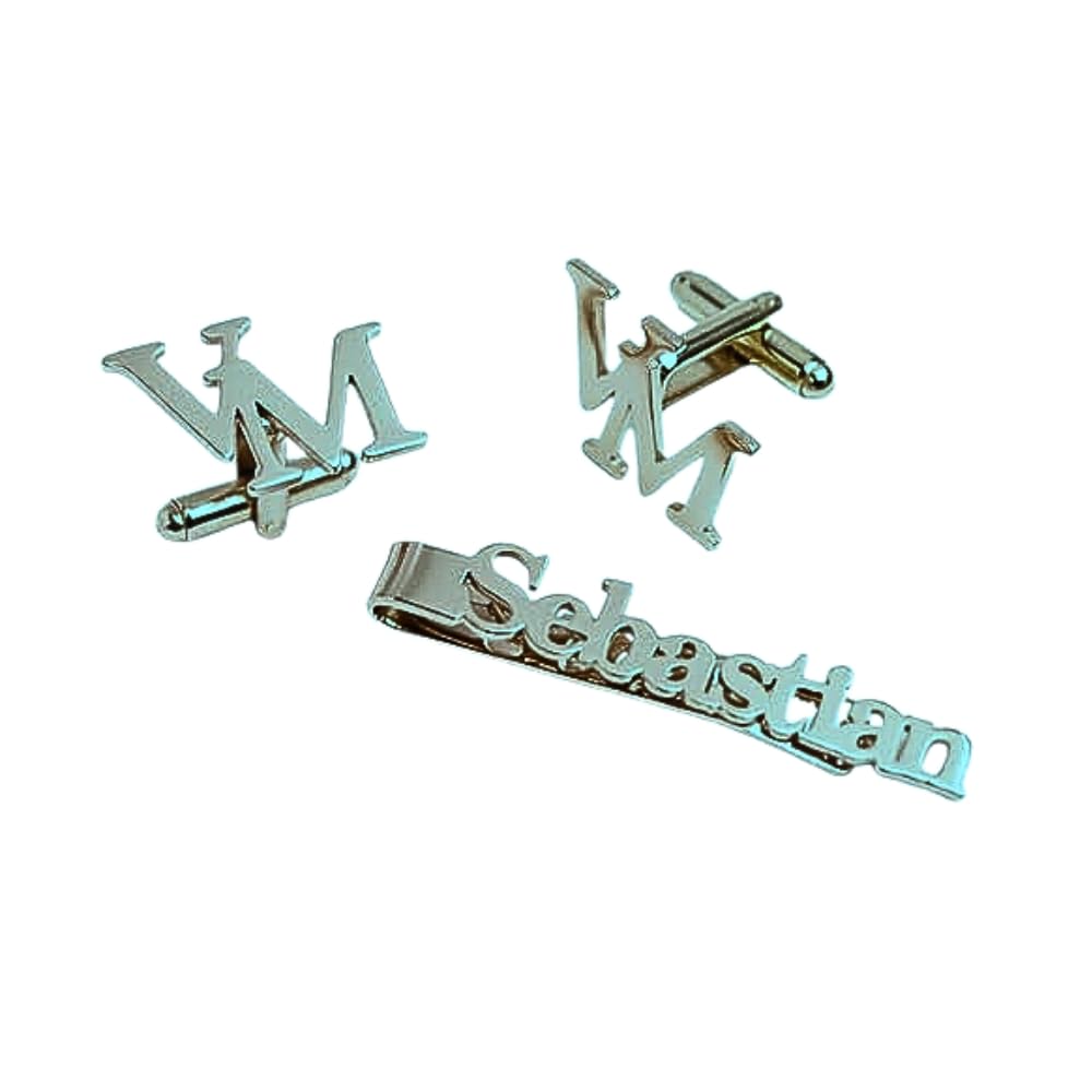 Initial Name Cufflinks and Tie Pin Combo for Men – Personalized Alphabet Letter Monogram Set – Stainless Steel Wedding Groom Business Formal Gift for Him-image-22