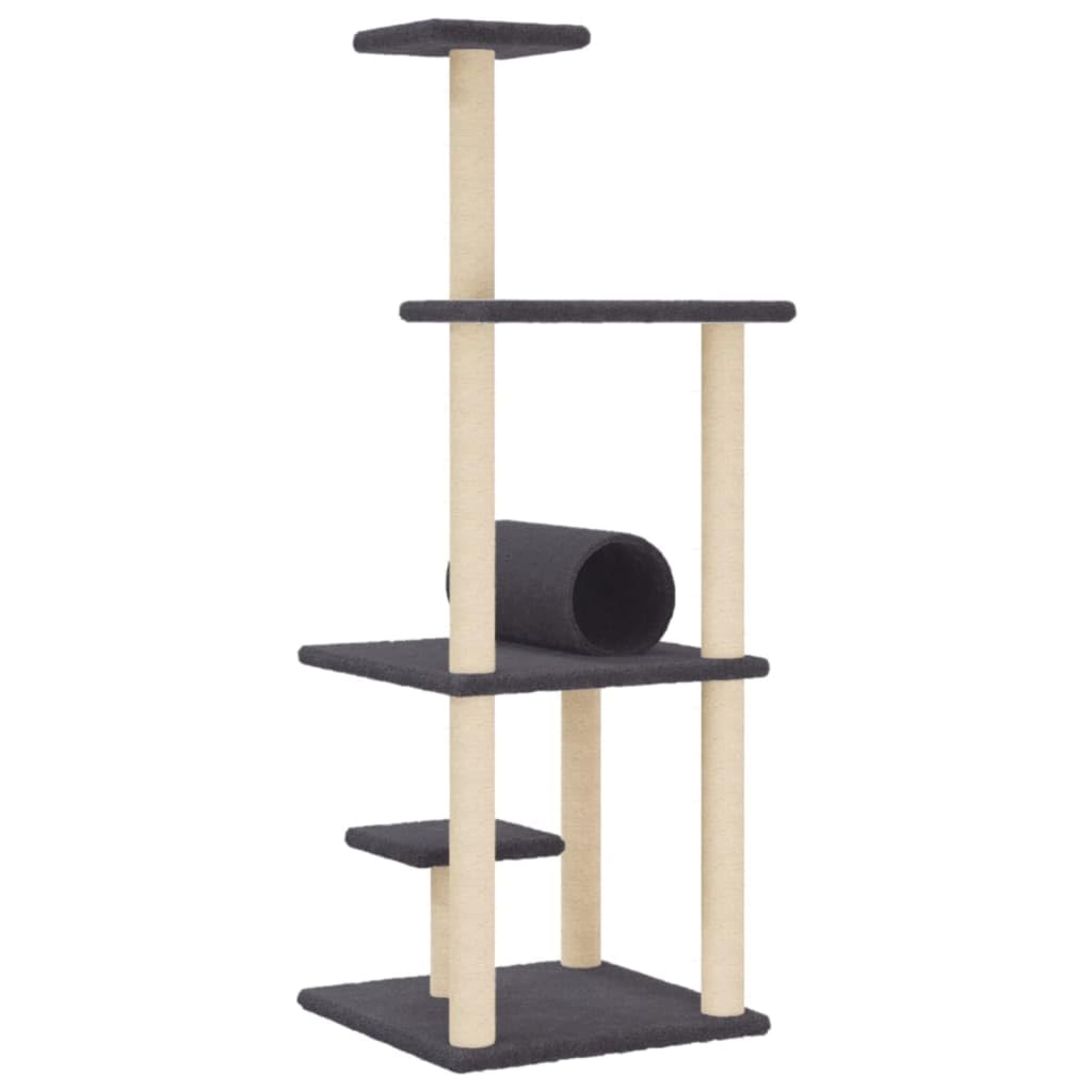 Homgoday Tiragraffi per gatti con tiragraffi in sisal, grigio scuro, 136 cm, torre tiragraffi multilivello con scala e condomini, centro attività per gatti da interno