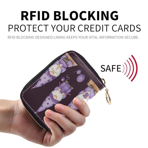 Gnomes Dark Purple Credit Card Holder, Small RFID Blocking Wallet, Accordion Style Card Case with Key Chain Zipper2