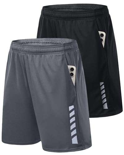 Men's Athletic Shorts with Pockets and Elastic Waistband, Quick Dry Activewear Workout Short for Gym, Running