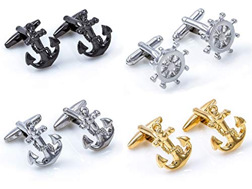 MRCUFF Anchors Ship Assorted USN Navy 4 Pairs Cufflinks in a Presentation Gift Box & Polishing Cloth