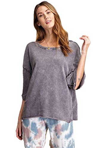 3/4 SLVS Mineral Washed Terry Knit Boxy Top - Ash - M