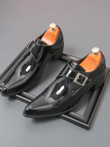 Monk Strap Shoes Men Classic Retro Formal Business Loafer Dress Shoes Lightweight Leather Slip On Comfortable High Heel Pointed Plain Toes Buckled Pull-on Office Oxford Casual Elegant Wedding Footwear2