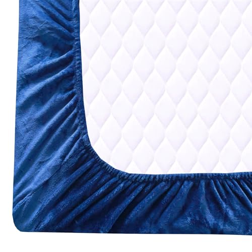 Image of Sands Flannel 300 TC Luxurious Bedsheets for Winter, King Size Fitted Warm Double Bedsheet, 72 x 78 x 10 inches, with 2 Pillow Covers (Blue)