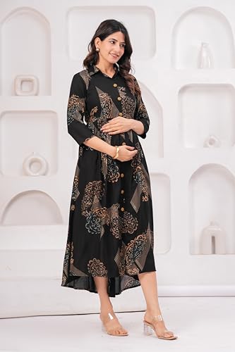 Image of Dhruvi Women's Rayon Anarkali Maternity Dress & Feeding Kurti with Zippers