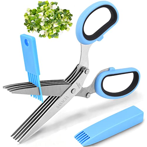 Image of Herb Scissors with 5 Blades & Cleaning Kit, Stainless Steel Kitchen Shears for Herbs, Lettuce, Cilantro, Dishwasher Safe, Soft-Grip Handle