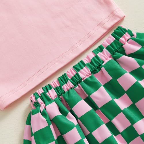 Image of Toddler Girl Golf Outfit Short Sleeve Collared T Shirt Top Elastic Waist Mini Skirt 2Pcs Summer Clothes (Plaid, 3-4T)