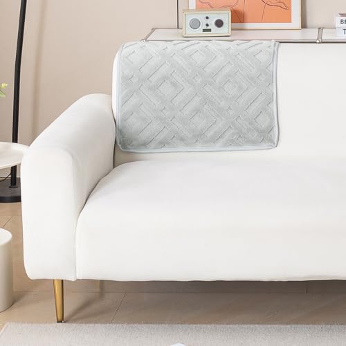 Image of HOKIPO 'Velvet Maze' Premium Sofa Backrest Cover Mat 55x80 cm with Anti-Slip Backing | 1 Pc - Light Grey (AR-6279-LGRY)