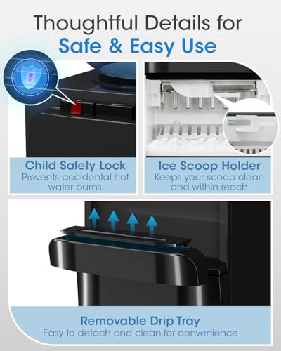 Image of Manastin 4-in-1 Water Dispenser with Ice Maker, Hot & Cold & Room Temperature Top Loading Water Cooler with Fast Ice Making, Compatible with 3-5 Gallon Bottles, for Home and Office, Space Black