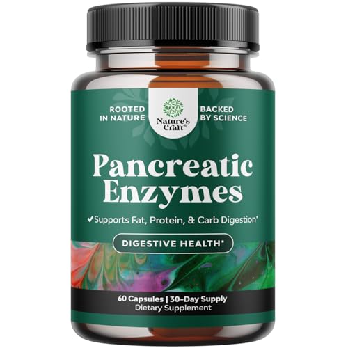 Pancreatin Digestive Enzymes Digestion for Gut Health - Pancreatic Digestive Enzymes for Women & Men with Protease Lipase & Amylase - Bloating Stomach Health Fat Carb & Protein - 60 Count
