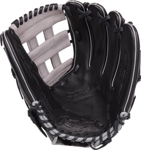 Rawlings | FOUNDATION Baseball Glove | Left Hand Throw | 12.5" - Pro H-Web | Black/Grey by Rawlings - Image 3