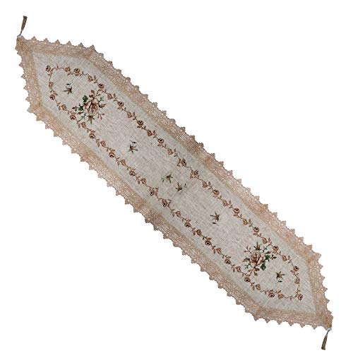 Image of MONKDECOR (O.F) Cut Work Cross-Stitch Embroidery Dining Table Runner (Size-15x70 Inches)- Gold & Brown Color