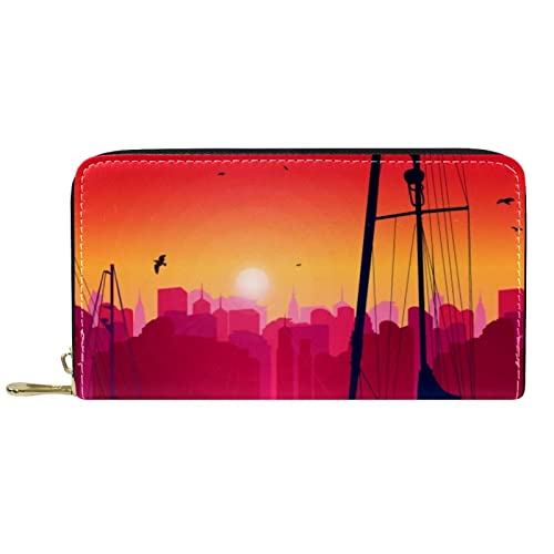 Portafoglio con cerniera sul cantiere navale Sunset Multicolore in classico lungo pelle