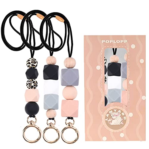 POPLOPP 3PCS Teacher Lanyards for ID Badges and Keys, Cute Silicone Beaded Lanyard for Women Nurse Employees Students