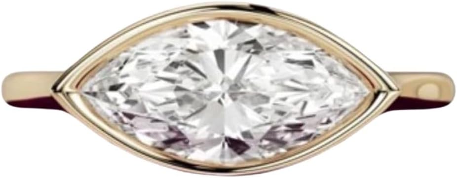 1.50 Ct Marquise Cut East West Diamond Minimalist Bezel Set Women's Solitaire Engagement Ring 14K Gold Over Proposal Ring 925 Sterling Silver Handmade Highly Polished Promise Ring