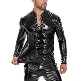 Style de rue audacieux : ce t-shirt à manches longues en cuir synthétique pour homme est conçu pour se démarquer avec sa finition brillante et son look d'inspiration gothique, parfait pour les amateurs de vie nocturne.