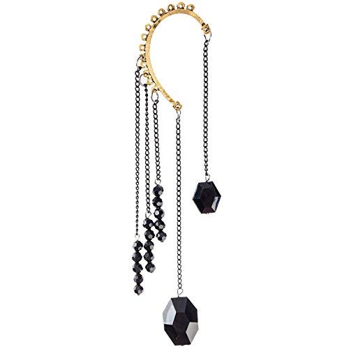 Golden Colored Earring Ears Cuff With Long Tassels Dangles Pendants With Black Pearls Beads Decorations
