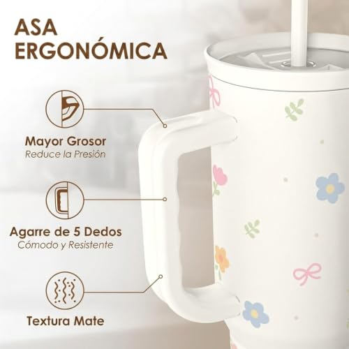 Image of Floral 40oz Slider Tumbler with Handle and Straw - Insulated Stainless Steel Travel Coffee Mug for Women Girls, Gift for Birthday Christmas