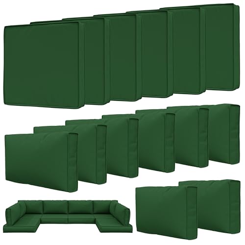 14 Pcs Outdoor Patio Cushion Covers, Replaceable Waterproof Furniture Covers, Outdoor Non-Slip Covers with Zippers, Couch 3 Sizes, Covers Only (Green)