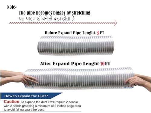 Image of Kitchen Chimney Aluminium Exhaust Pipe |6 Inch /10FT | Complete Installation Duct pipe Kit with Free Cowl Cover, 2m Tape, and Clamp | Fits Various Chimney Brands, Silver (6 inch /150mm /300cm)