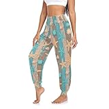 CHIFIGNO Pantaloni da donna rustici con stelle marine e conchiglie, stile harem, stile harem, stile hippie, comodi, per danza, Conchiglie rustiche con stelle marine, M