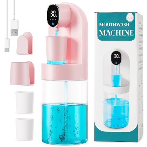 Automatic Mouthwash Dispenser for Bathroom, 21.12 oz Touchless Smart Mouth Wash Dispensers Bathroom Accessories Set with 4 Magnetic Cups, 4 Modes Wall Mounted Mouth Wash Dispenser for Home & Kids