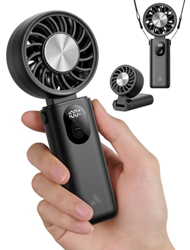 Image of Aecooly Mighty Portable Handheld Fan with Cooling Plate | 20H Max Cooling Time | 3 Flexible Modes | 5 Speeds Wind | Battery Level Display | Mini Personal Battery Powered, Gifts for Women, Travel-Black