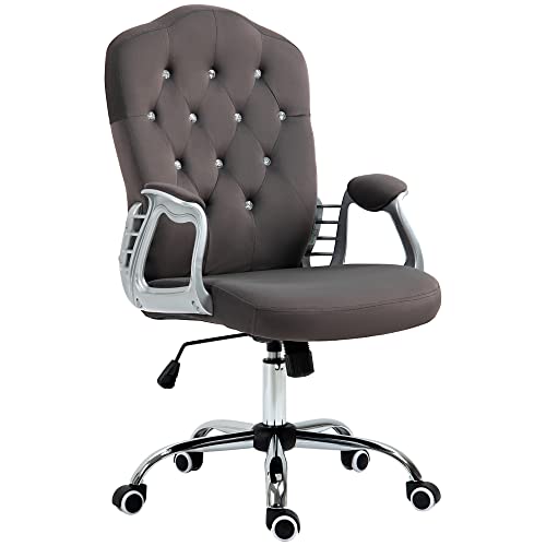 Vinsetto Home Office Chair, Velvet Computer Chair, Button Tufted Desk Chair With Swivel Wheels, Adjustable Height, And Tilt Function, Dark Gray #TOP16