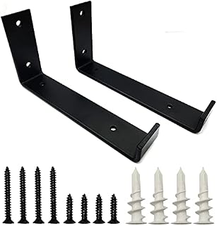 2 Pcs Shelf Brackets, Board Shelf Brackets, Rustic Shelf Brackets & Supports, Black Floating Wall Shelf Bracket Wall Mounted for Shelf, Board, Shelving