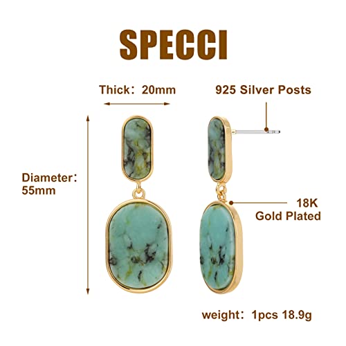 Specci 18K Gold Plated Natural Turquoise Drop Earrings, Natural Gemstone Drop Dangle Earrings, Handmade Turquoise Geometric Drop Earrings For Women Girls #TOP2