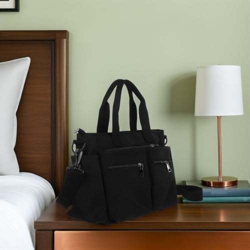 Paquet à main nylon côtelé noir multi-compartiments chic pour femme active