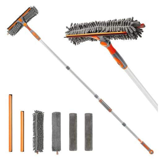 eazer Squeegee Window Cleaner 2 in 1 Rotatable Window Cleaning Tool Kit with Extension Pole, 62‘’ Telescopic Window Washing Equipment with Bendable Head for Indoor/Outdoor Car Glass - 4 Pads