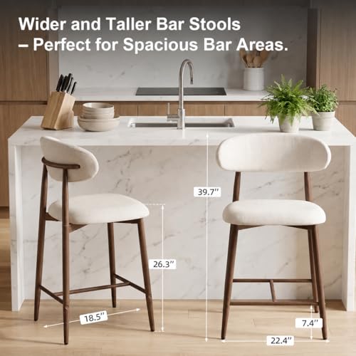 Image of AQO Counter Height Bar Stools Set of 4, Upholstered Counter Stools Modern Barstools with Metal Legs for Kitchen Island Dining Room, Walnut