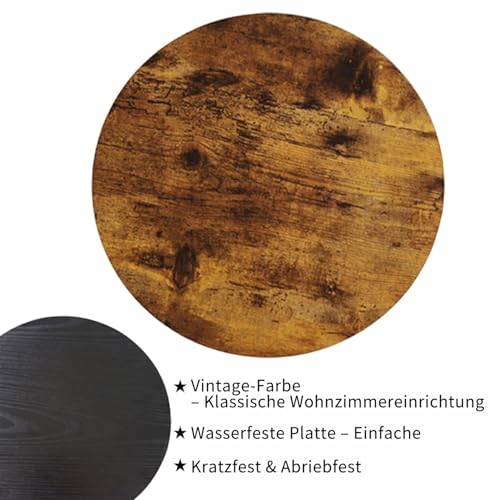 INHABIT UNION Beistelltisch Rund 2 Etagen, Couchtisch Rund Klein aus Holz, Runder Beistelltisch im Vintage Stil für Wohnzimmer & Schlafzimmer, Rustikal Braun – Bild 7