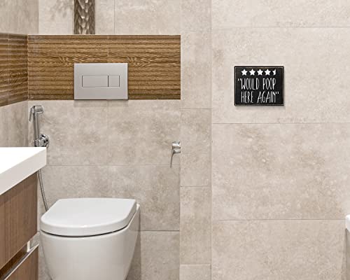 Pigort Funny Toliet Sign Decoration Box 5 Stars Would Poop Here Again, Bathroom Sign Plaque 5"X6" Toilet Decor Rustic Wood Plaque - Funny Bathroom Signs #TOP7