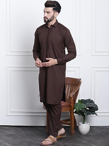 Image of SOJANYA Men's Cotton Silk Pathani Kurta Set with Wide Leg Straight Fit Salwar