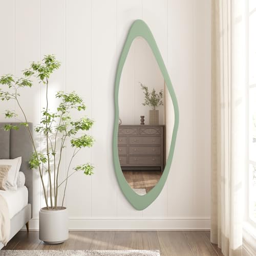 Image of AAZZKANG Wooden Mirror Irregular Full Length Mirrors 47 inchx16 inch Large Asymmetrical for Bedroom Living Room Dressing Room Home Entryway Wall Mounted