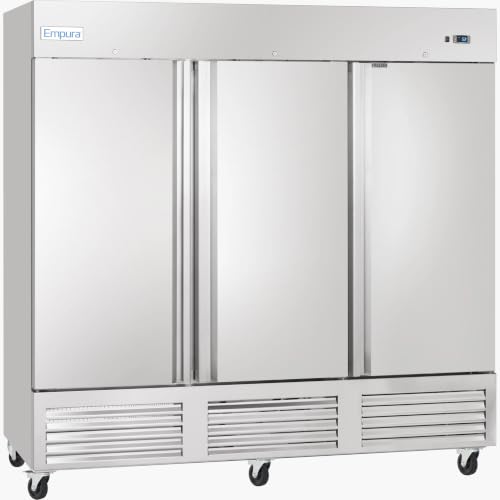 EMPURA 81" Reach-in Freezer with Three-Swing Solid Door | Merchandiser Frozen Display Refrigeration for Convinience Grocery Deli Store | 66 Cu. Ft. | 81"W x 32.7"D x 82.3"H, Stainless Steel, 115V,