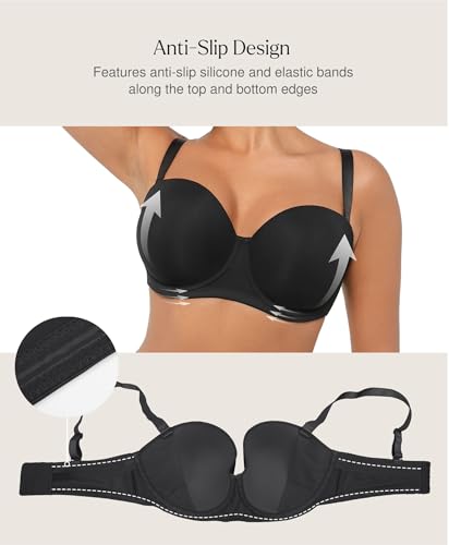 Image of Popilush Strapless Bras for Women Push Up Underwire Bra with Detachable Straps Multiway Bralette