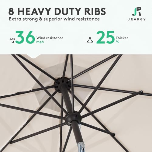 Image of JEAREY 9FT Outdoor Patio Umbrella Market Umbrella with Push Button Tilt and Crank, Outdoor Table Umbrellas 8 Sturdy Ribs UV Protection Waterproof for Garden, Deck, Backyard, Pool (Cream Beige)