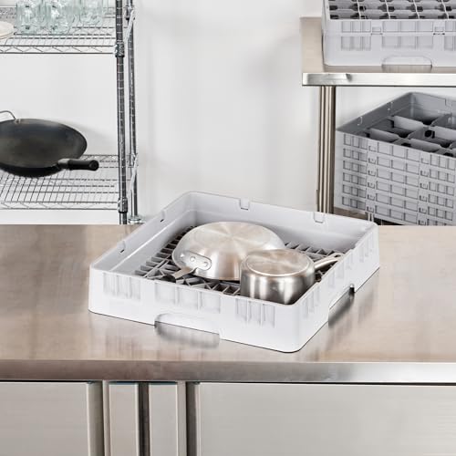 Restaurantware Clean Tek Professional 19.69 x 19.69 x 3.98 Inch Base 1 Count Heavy-Duty Gray Plastic Durable Dish Rack with Closed Sides, Open Interior, Rounded Handles for Commercial Kitchens by Restaurantware - Image 3