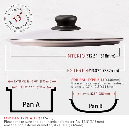 13 Inch Pan Lid Tempered Glass Pot Lid Replacement Pan Cover for 12.5"-13" Cast Iron Skillets, Frying Pans, Pots and Wok, Clear by CORYTAO - Image 2